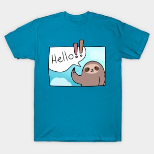 Hello!! Waving Sloth Comic Panel T-Shirt